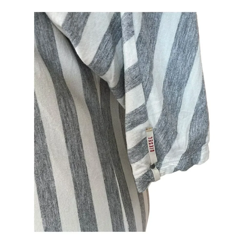 Diesel Gray White Stripe Mini Dress Tunic 3/4 Raglan Sleeve Bubble Hem S